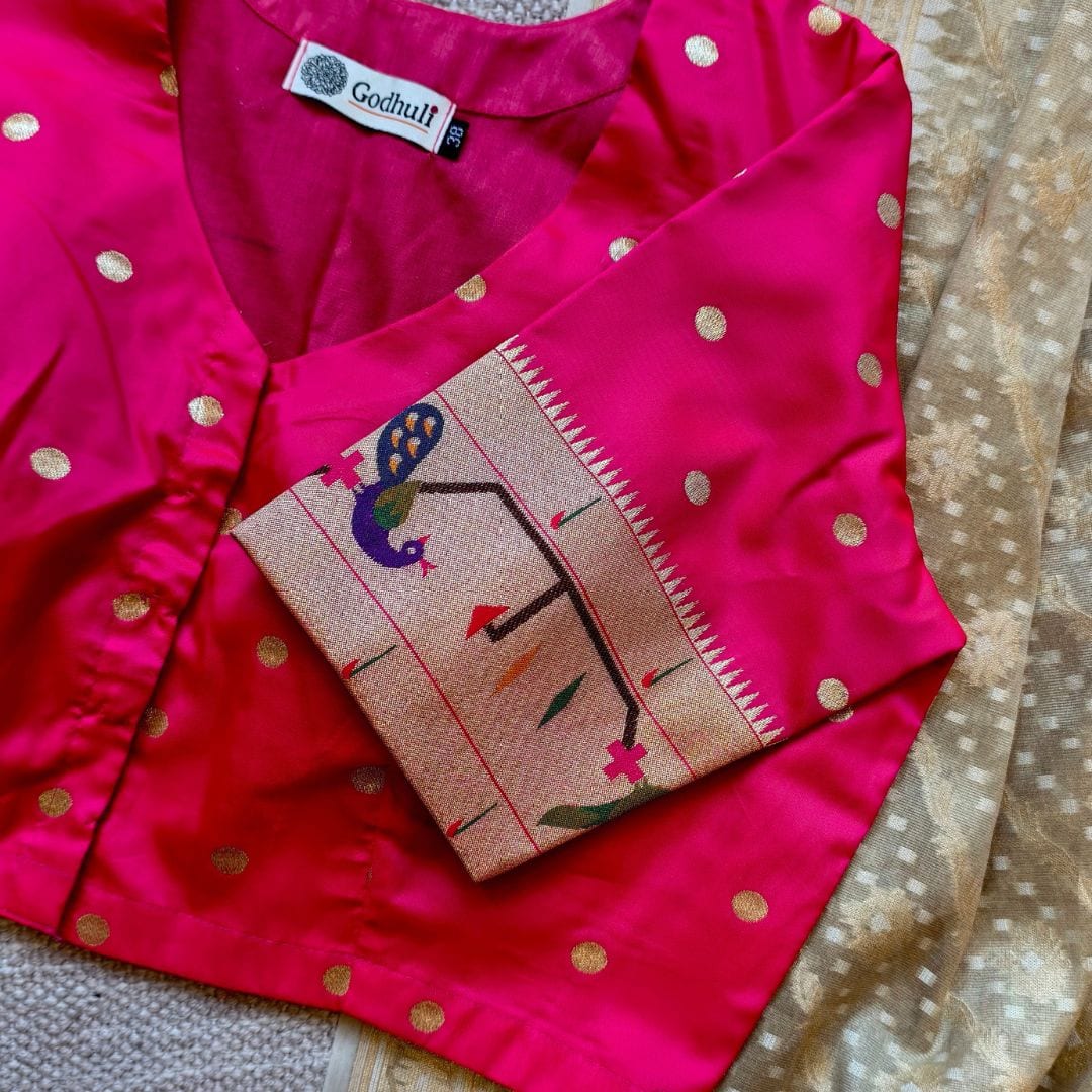 Rani Paithani Parrot Peacock Border Sleeves Readymade Blouse