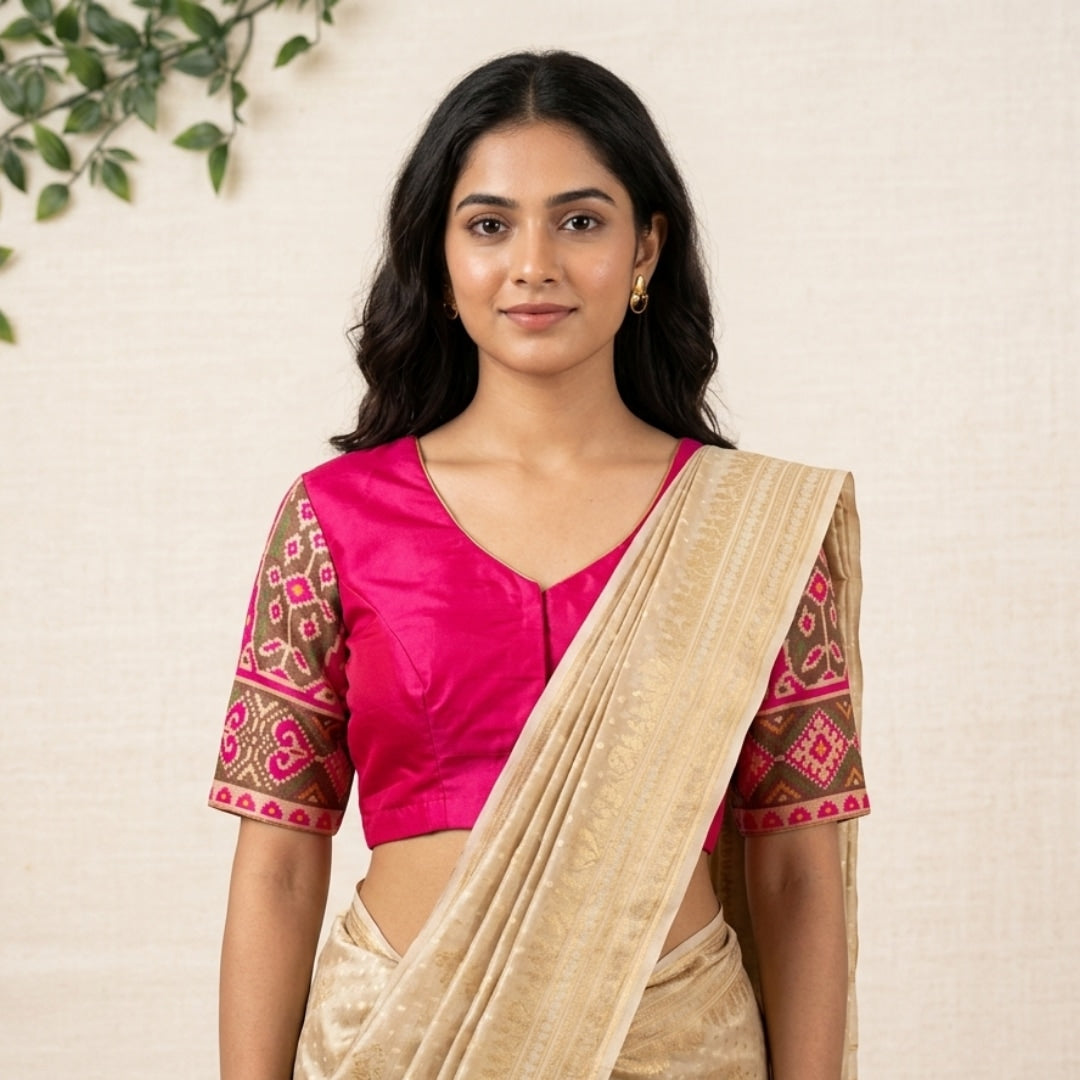 Rani Pink Patola Sleeves Readymade Blouse