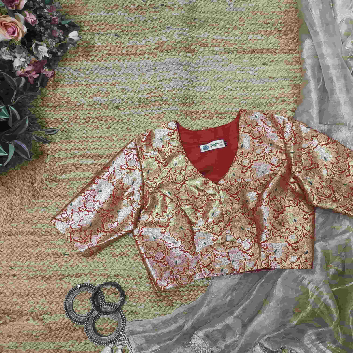 Red Banarasi Brocade Readymade Blouse