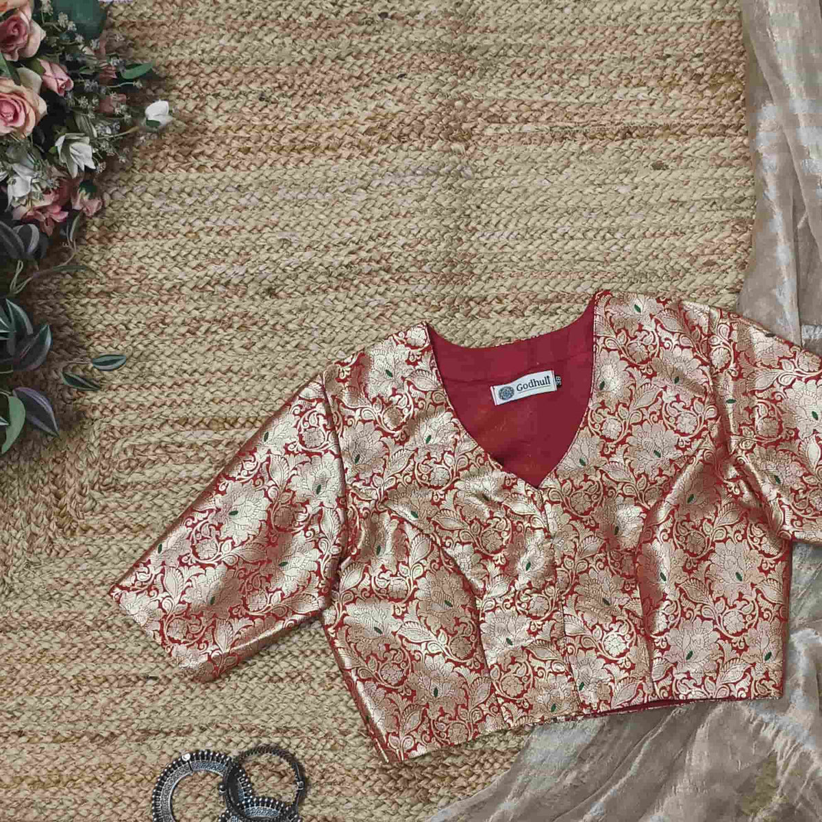 Red Banarasi Brocade Readymade Blouse