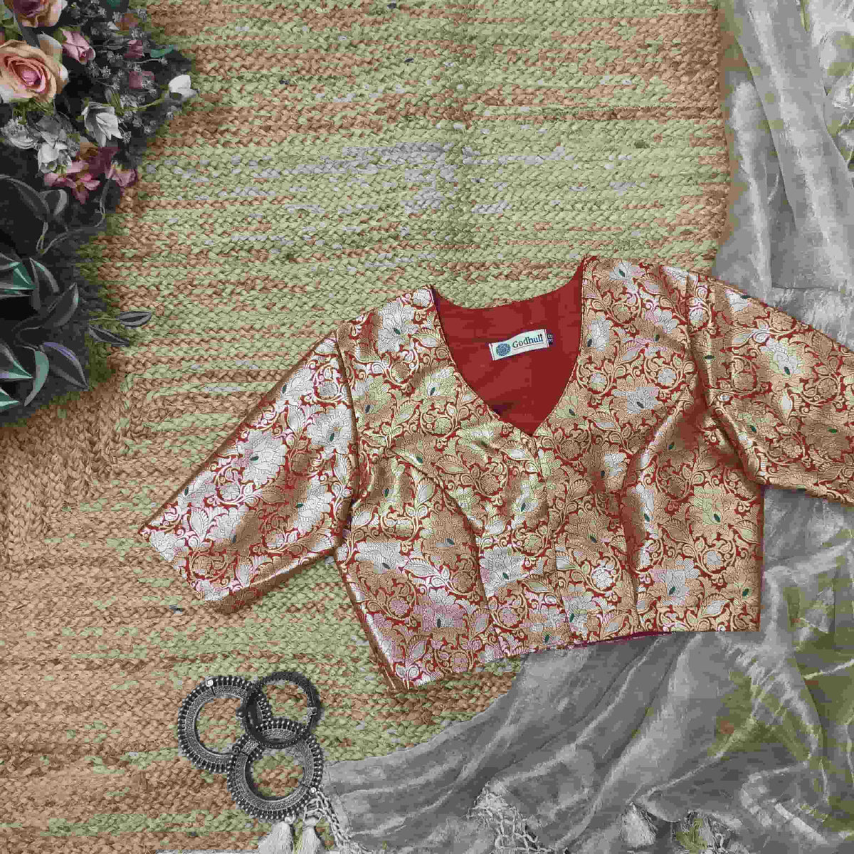 Red Banarasi Brocade Readymade Blouse