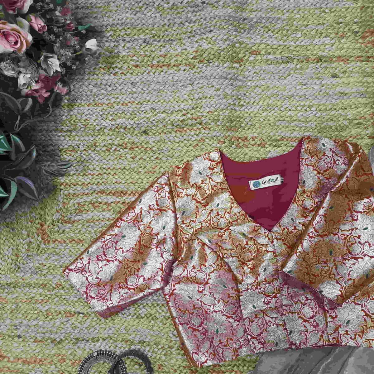 Red Banarasi Brocade Readymade Blouse