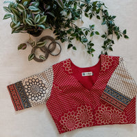 Red Beige Bandhani Print Gamathi Readymade Blouse | Godhuli