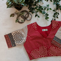 Red Beige Bandhani Print Gamathi Readymade Blouse | Godhuli