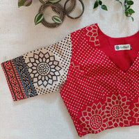 Red Beige Bandhani Print Gamathi Readymade Blouse | Godhuli
