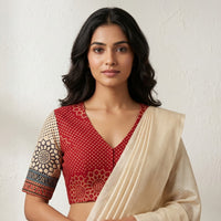 Red Beige Bandhani Print Gamathi Readymade Blouse | Godhuli