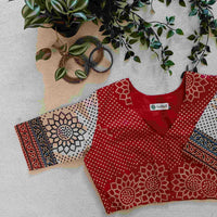 Red Beige Bandhani Print Gamathi Readymade Blouse | Godhuli