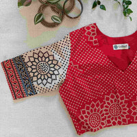 Red Beige Bandhani Print Gamathi Readymade Blouse | Godhuli