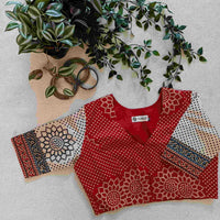 Red Beige Bandhani Print Gamathi Readymade Blouse | Godhuli