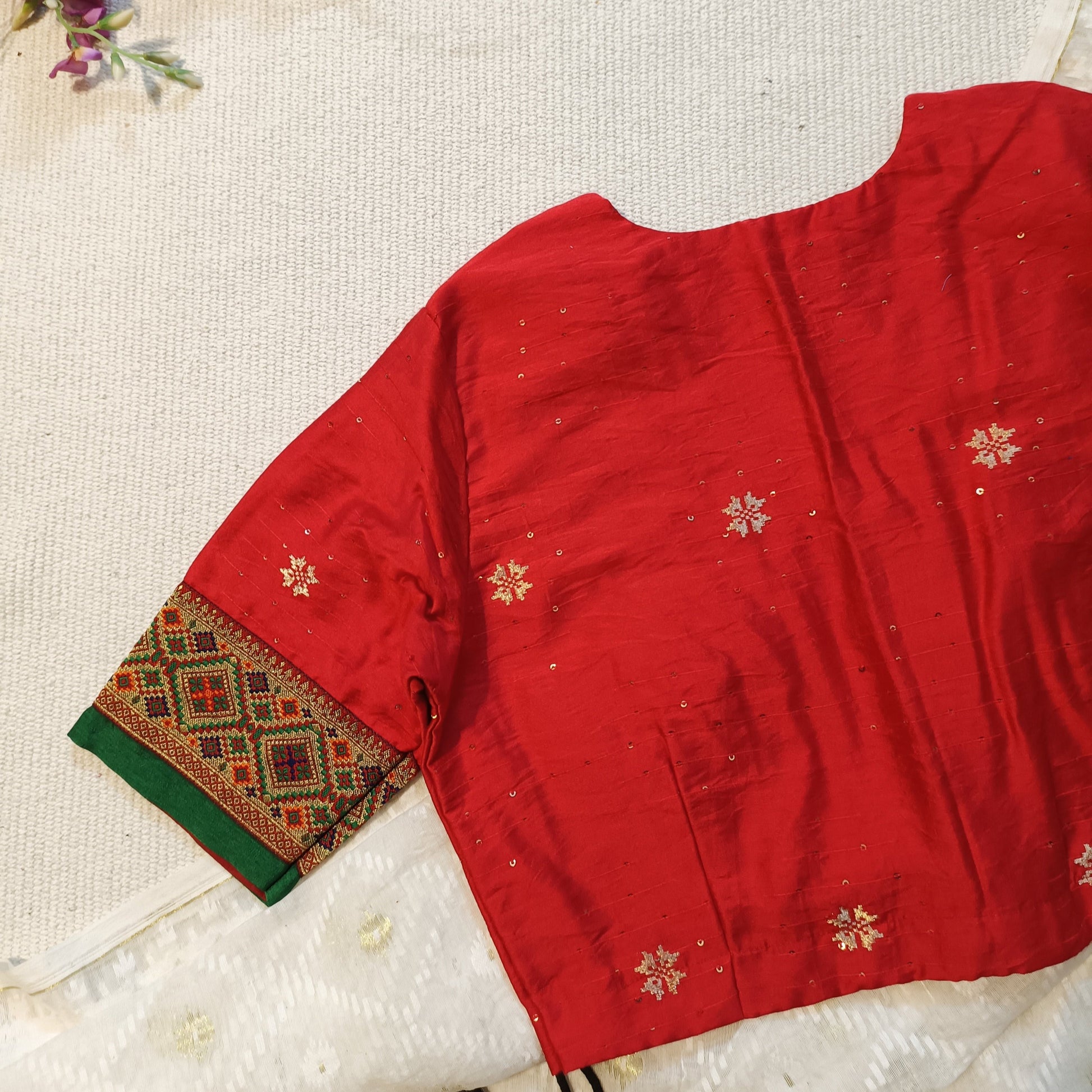 Red Cotton Silk Zari Brocade Border Blouse