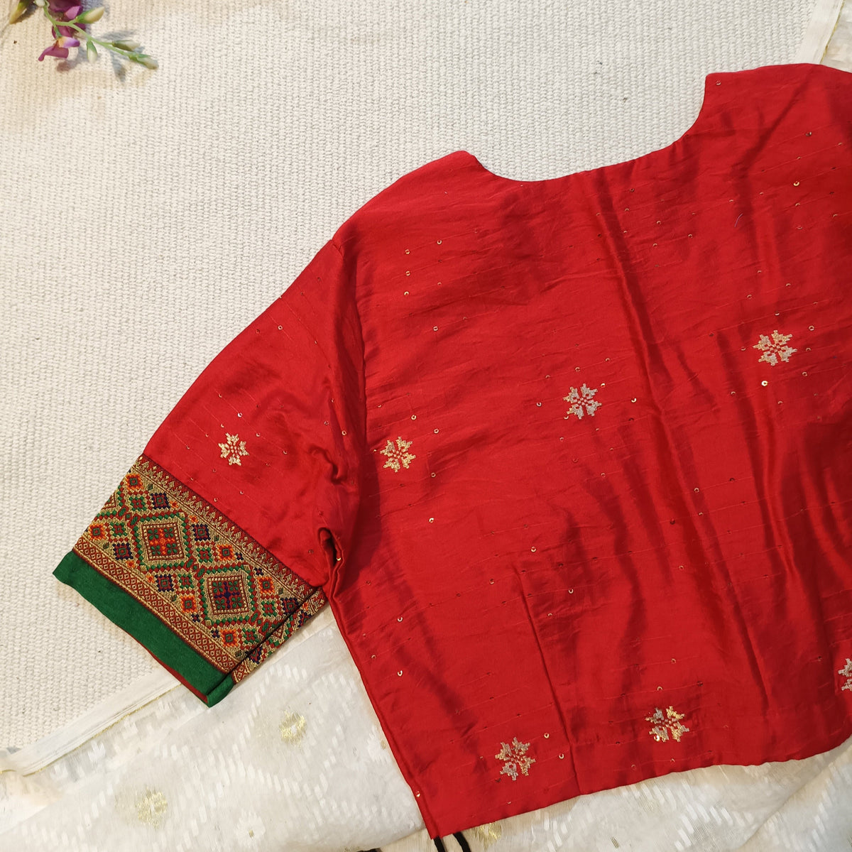 Red Cotton Silk Zari Brocade Border Blouse