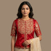Red Gaji Silk Aari Work Readymade Blouse | Godhuli