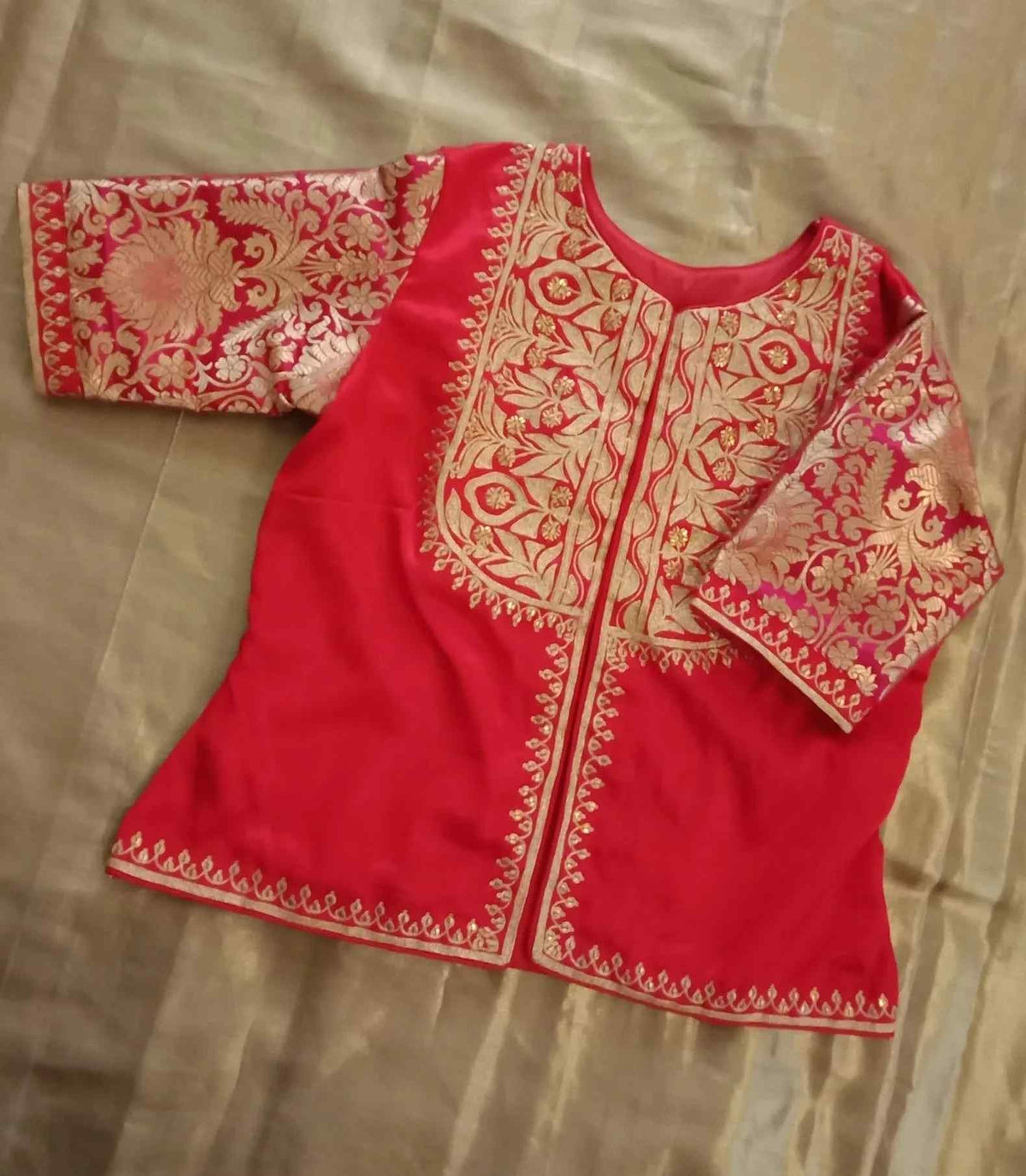 Red Gaji Silk Aari Work Readymade Blouse