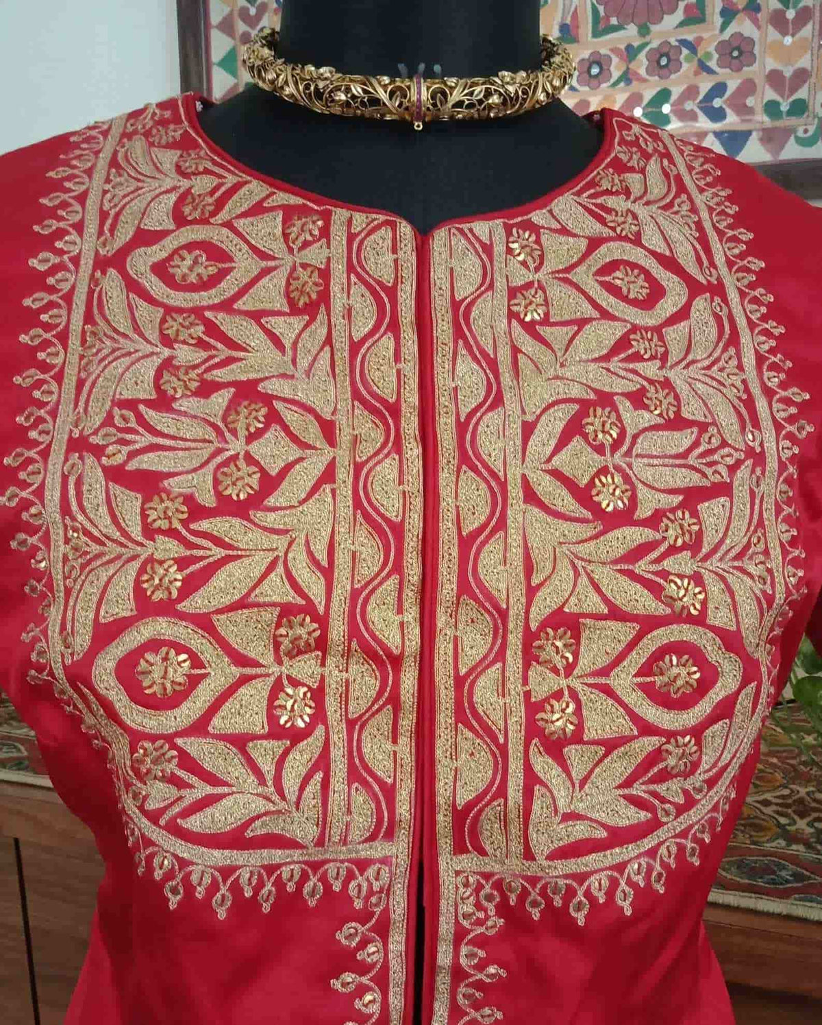 Red Gaji Silk Aari Work Readymade Blouse