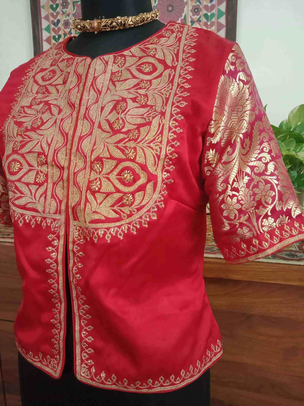 Red Gaji Silk Aari Work Readymade Blouse