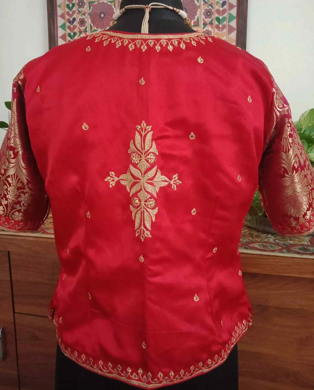 Red Gaji Silk Aari Work Readymade Blouse