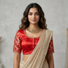 Red Gaji Silk Brocade Sleeves Aari Work Readymade Blouse | Godhuli