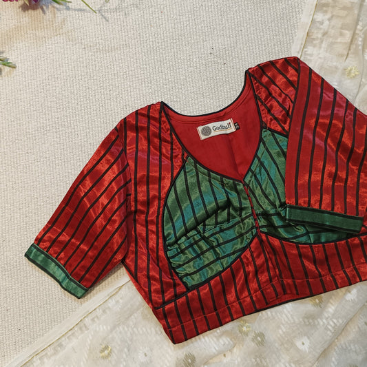 Red Green Gaji Silk Choli Pattern Blouse