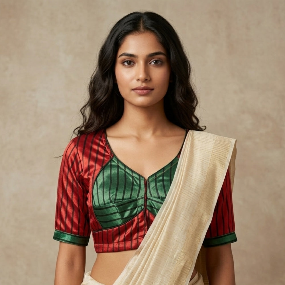 Red Green Gaji Silk Choli Pattern Readymade Blouse | Godhuli