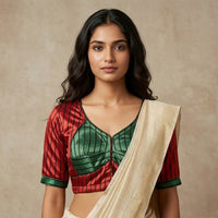 Red Green Gaji Silk Choli Pattern Readymade Blouse | Godhuli
