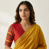 Red Handwoven Gaji Silk Readymade Blouse with Multicoloured Stripes Sleeves | Godhuli