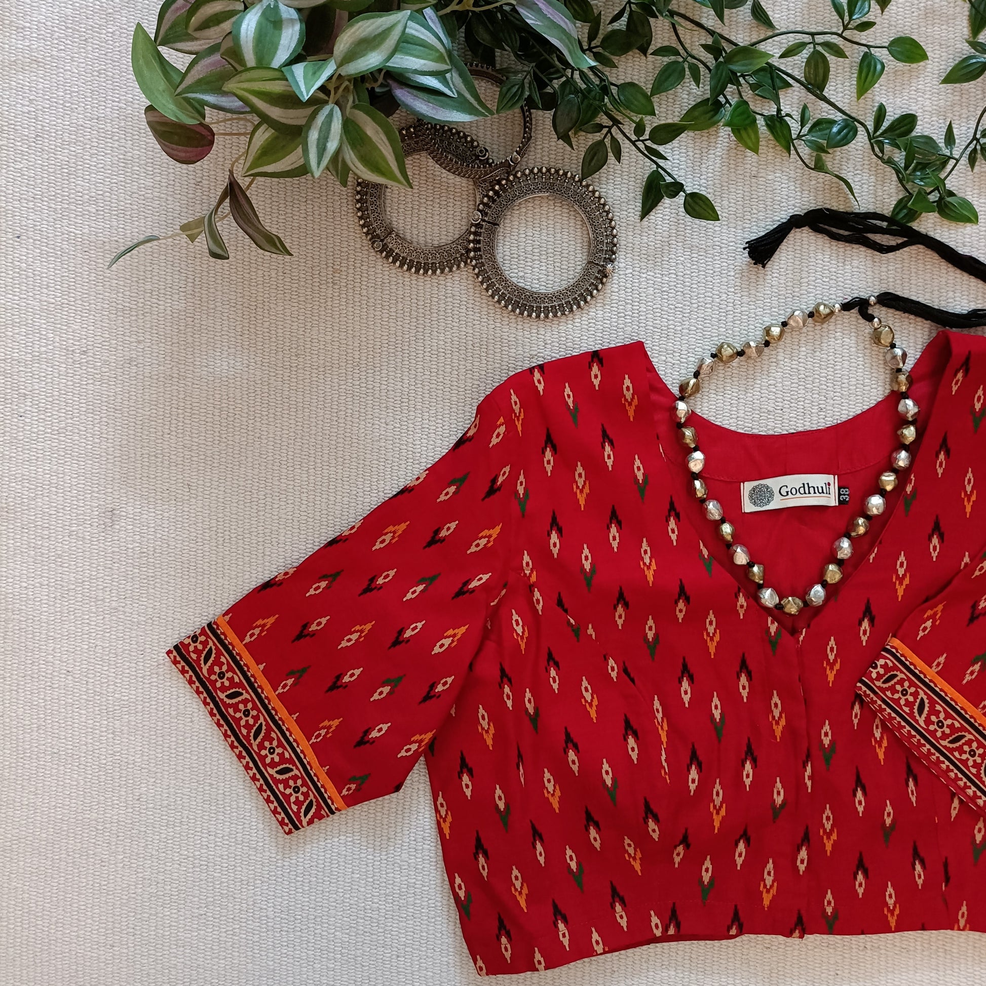 Red Ikat Print Gamathi Cotton Blouse