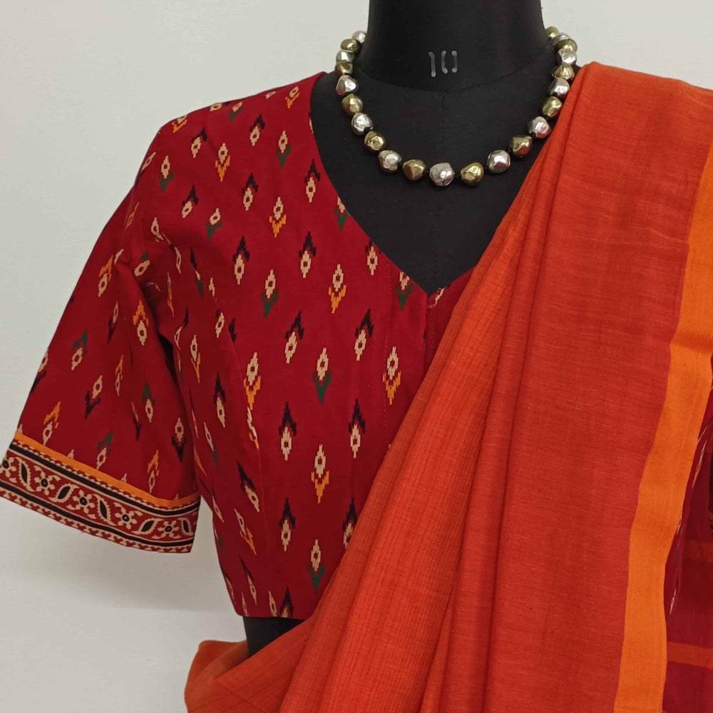 Red Ikat Print Gamathi Cotton Readymade Blouse | Godhuli