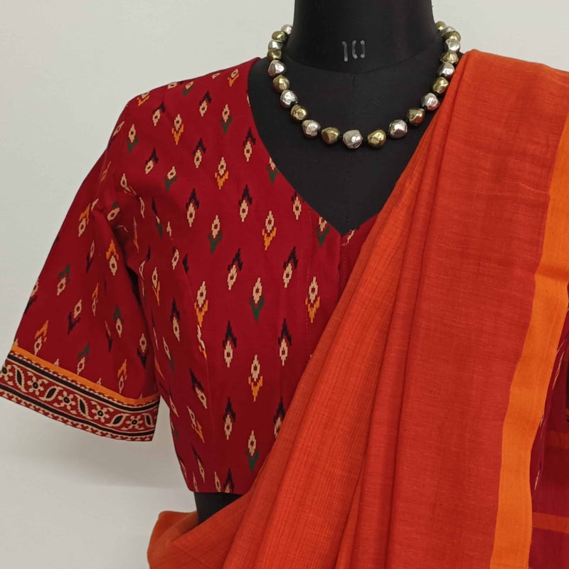 Red Ikat Print Gamathi Cotton Readymade Blouse | Godhuli
