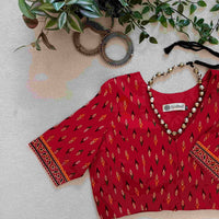 Red Ikat Print Gamathi Cotton Readymade Blouse | Godhuli