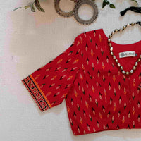 Red Ikat Print Gamathi Cotton Readymade Blouse | Godhuli