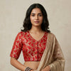 Red Jaal Banarasi Brocade Readymade Blouse | Godhuli