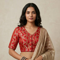 Red Jaal Banarasi Brocade Readymade Blouse | Godhuli