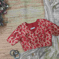 Red Jaal Banarasi Brocade Readymade Blouse | Godhuli