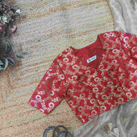 Red Jaal Banarasi Brocade Readymade Blouse | Godhuli