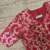 Red Jaal Banarasi Brocade Readymade Blouse | Godhuli