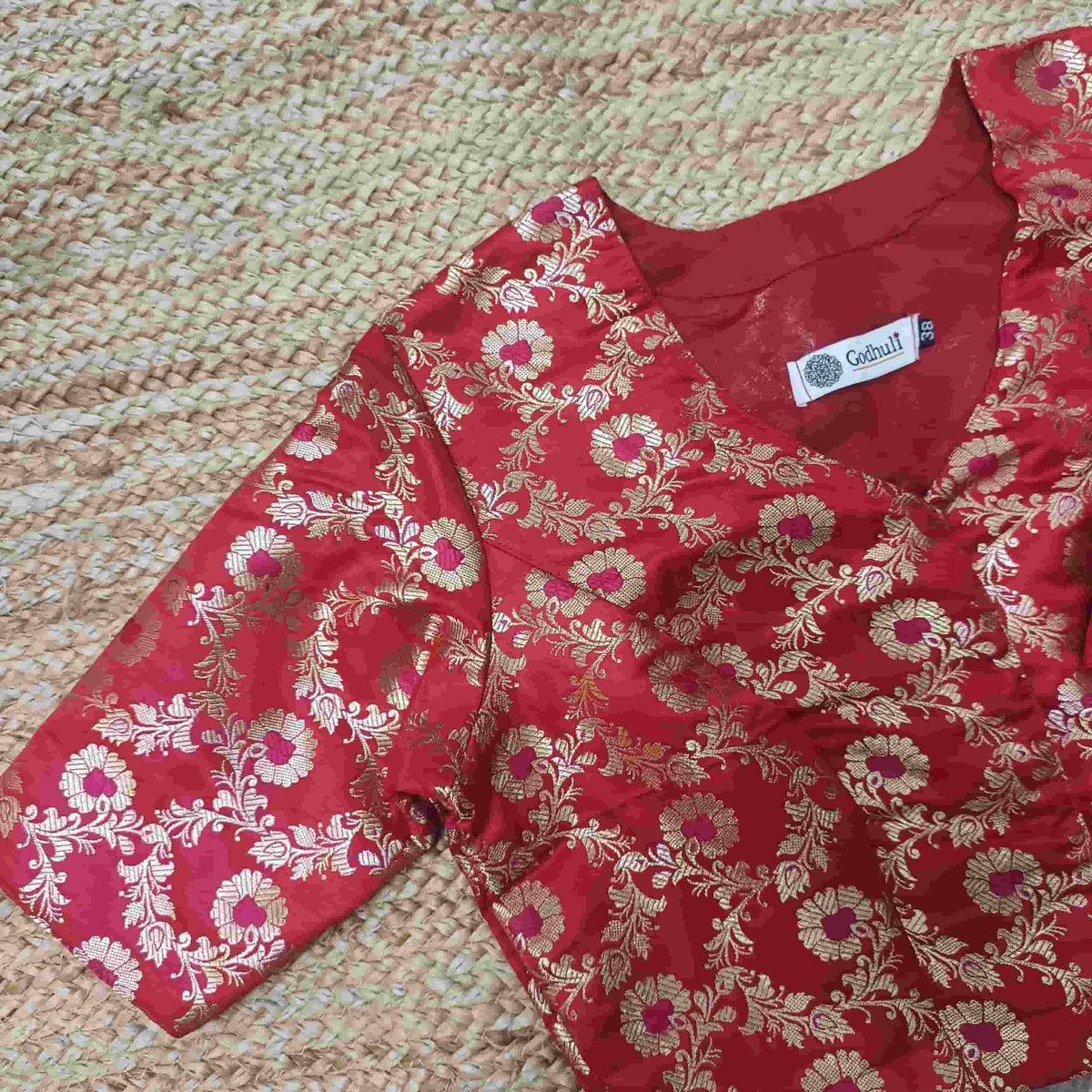 Red Jaal Banarasi Brocade Readymade Blouse