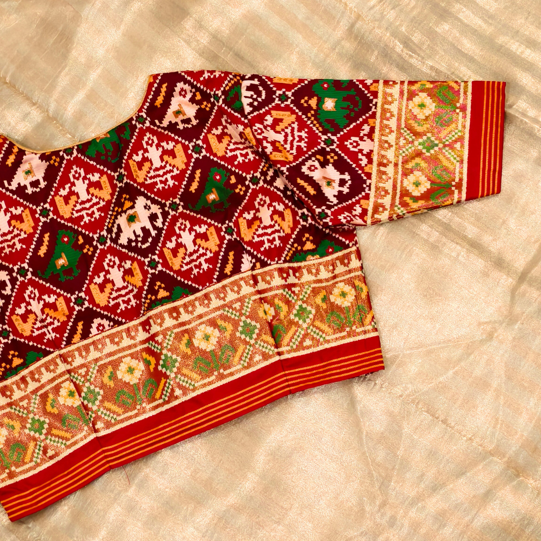 Red Maroon Nari Kunjar Patola Design Blouse