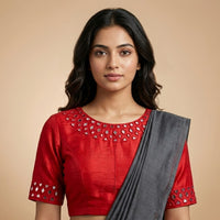 Red Mirrorwork Readymade Blouse | Godhuli
