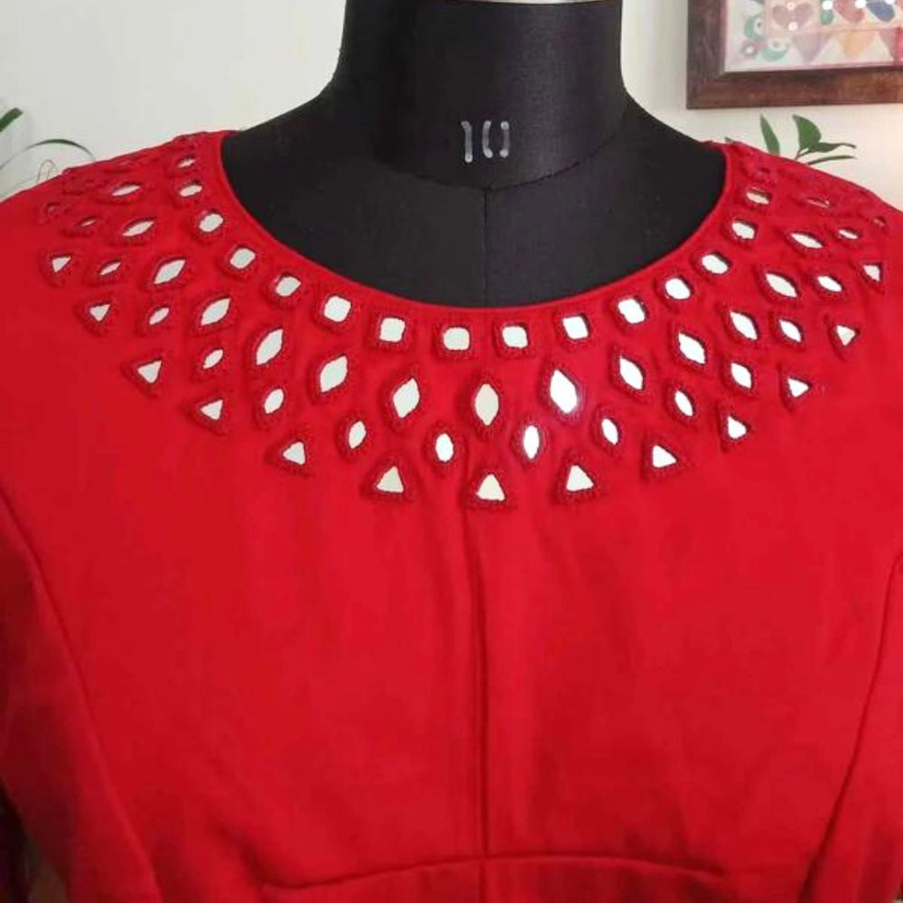 Red Mirrorwork Readymade Blouse | Godhuli