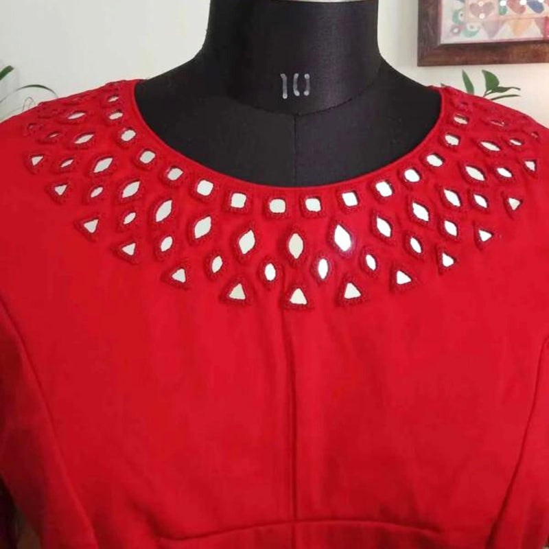 Red Mirrorwork Readymade Blouse | Godhuli
