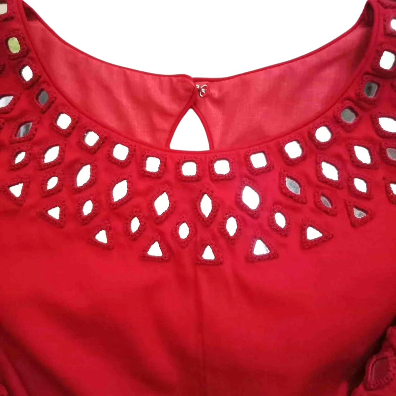 Red Mirrorwork Readymade Blouse | Godhuli