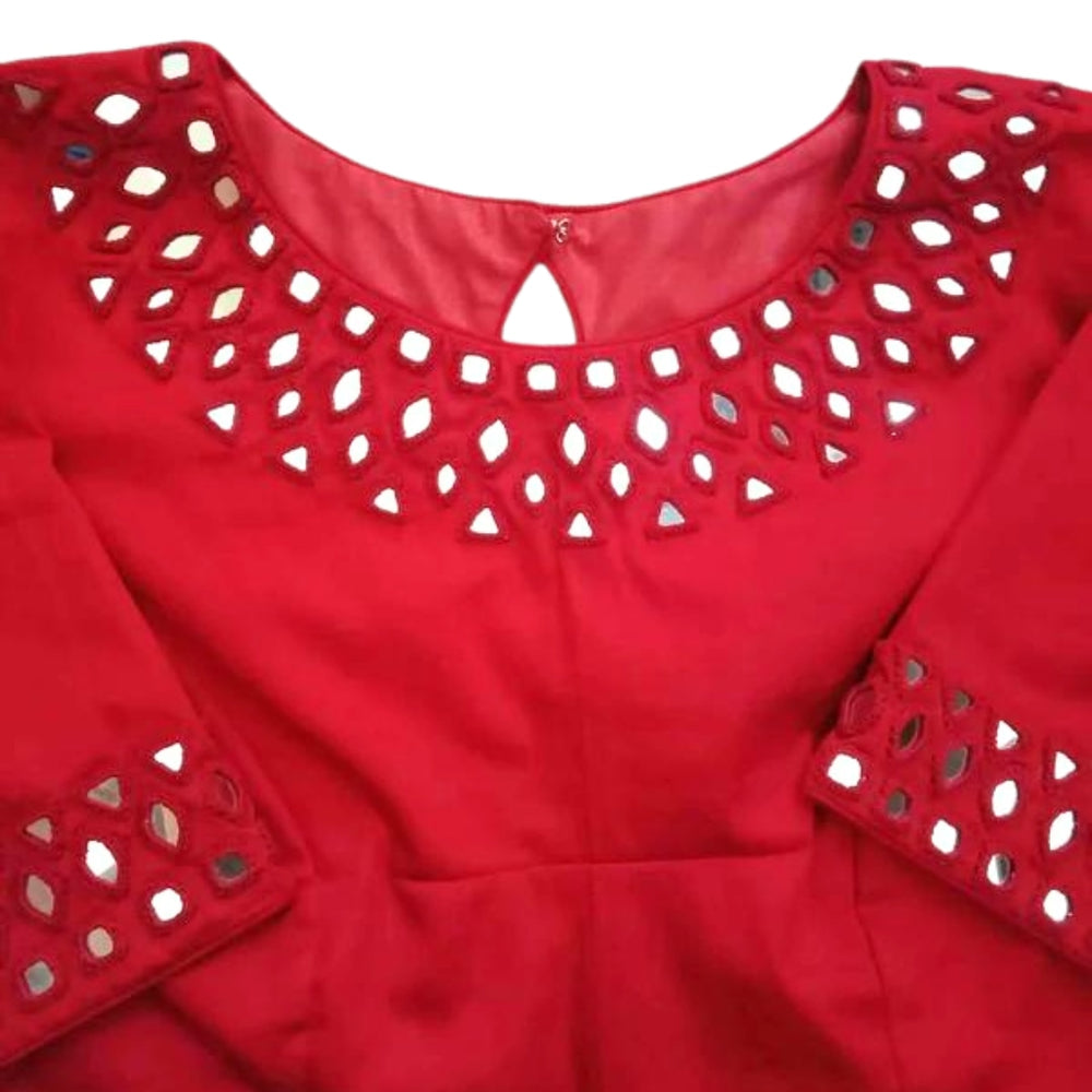 Red Mirrorwork Readymade Blouse | Godhuli