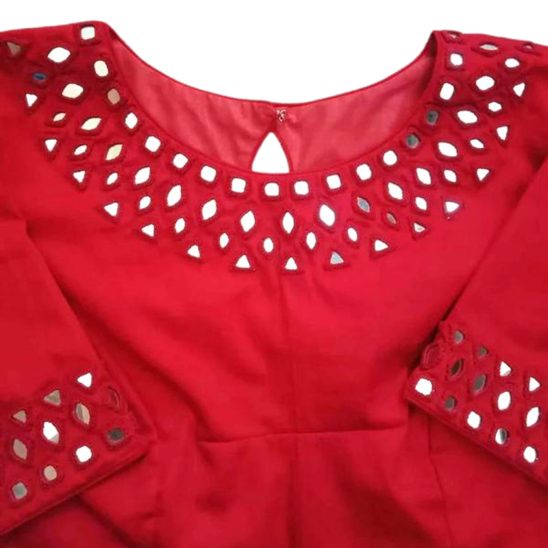 Red Mirrorwork Readymade Blouse | Godhuli