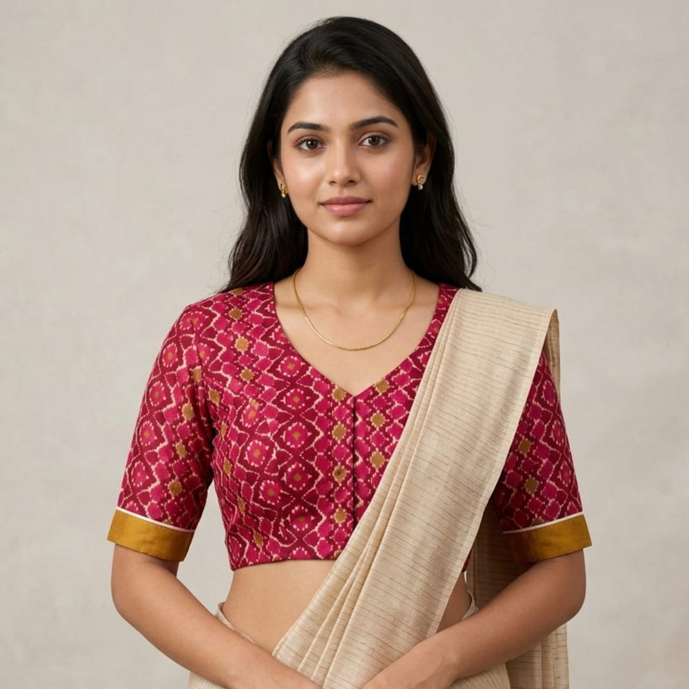 Red Mustard Abstract Kalamkari Readymade Blouse | Godhuli