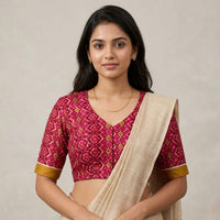 Red Mustard Abstract Kalamkari Readymade Blouse | Godhuli