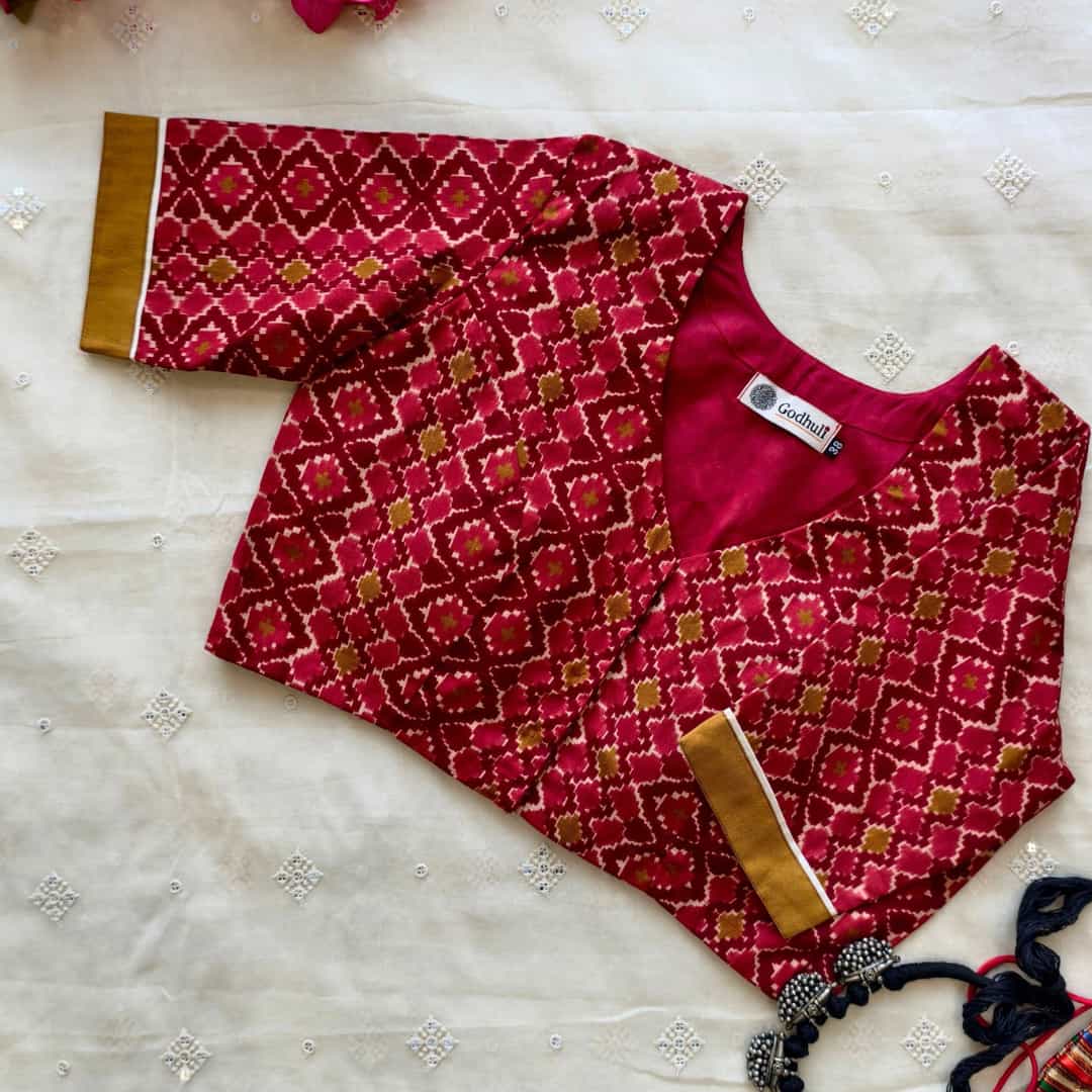 Red Mustard Abstract Kalamkari Readymade Blouse | Godhuli