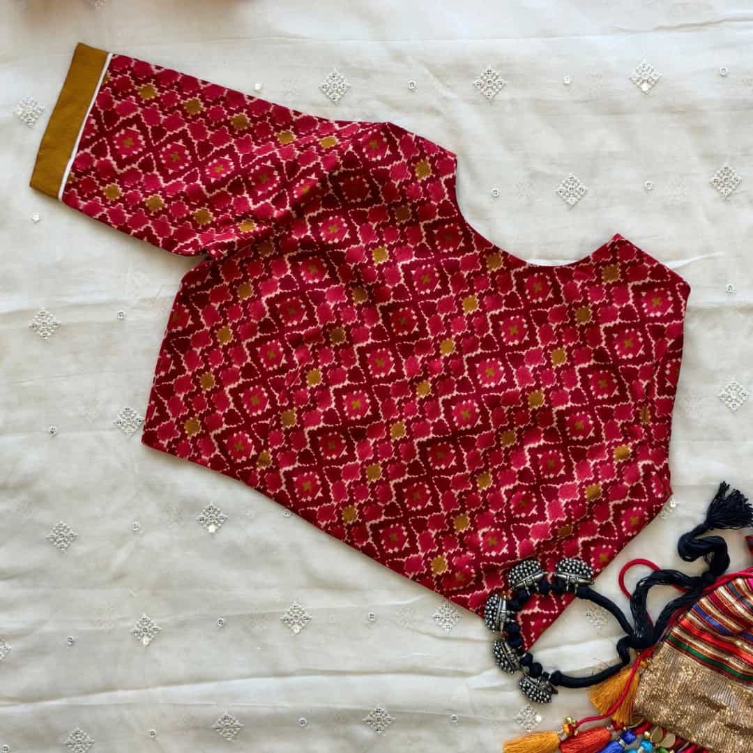 Red Mustard Abstract Kalamkari Readymade Blouse | Godhuli