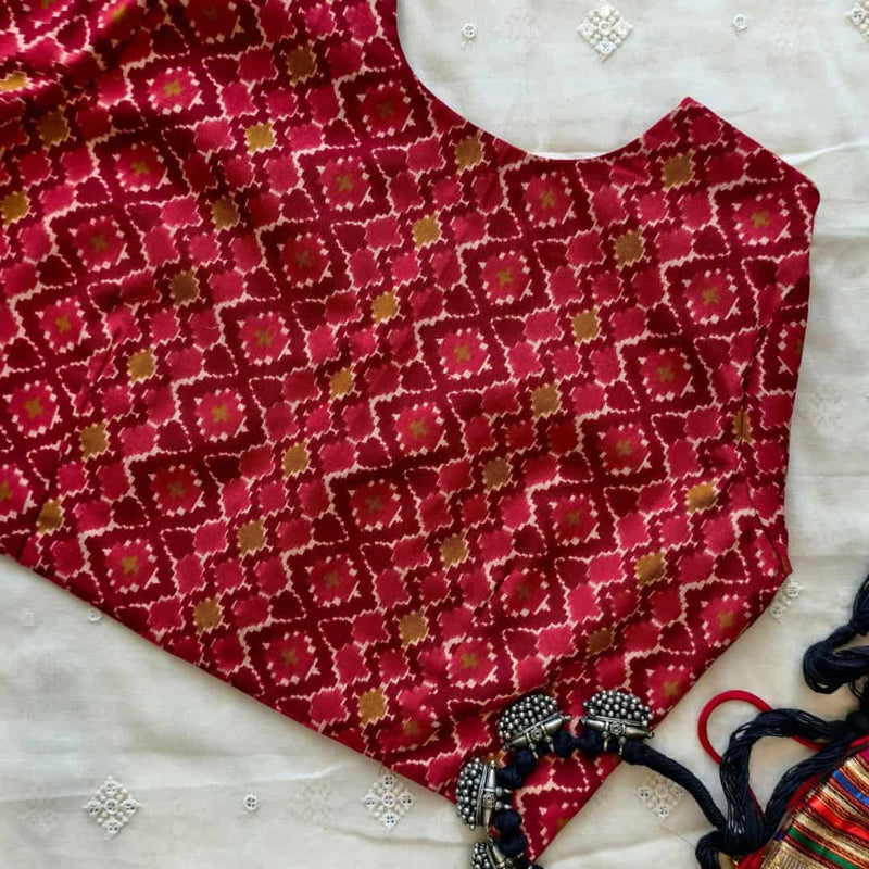 Red Mustard Abstract Kalamkari Readymade Blouse | Godhuli