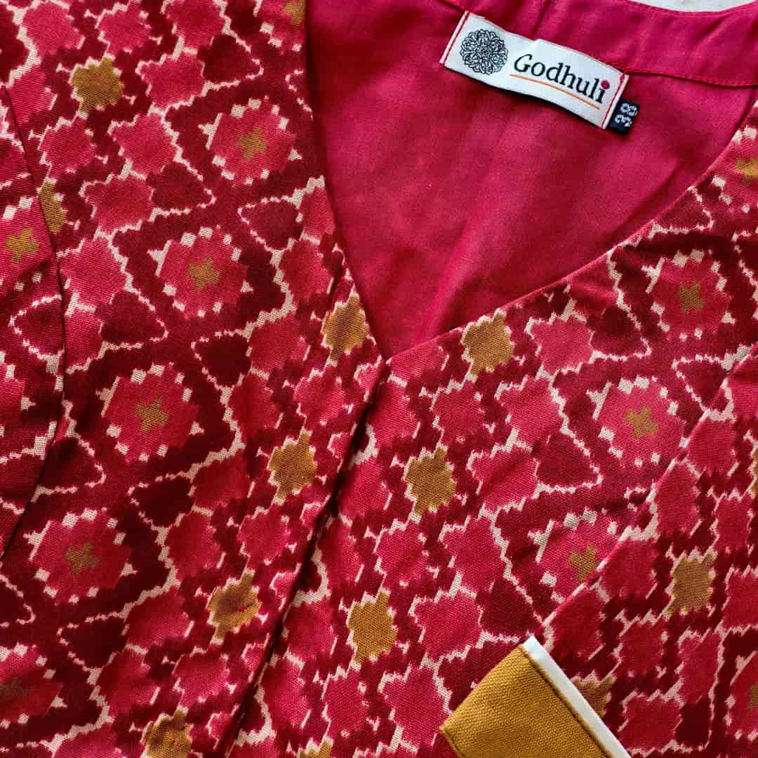 Red Mustard Abstract Kalamkari Readymade Blouse | Godhuli