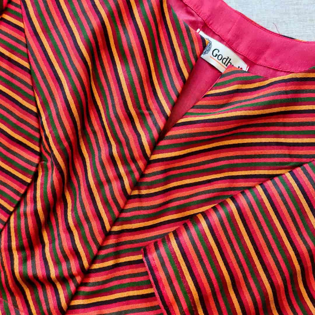 Red Orange Yellow Stripes Multicoloured Gaji Silk Readymade Blouse | Godhuli 